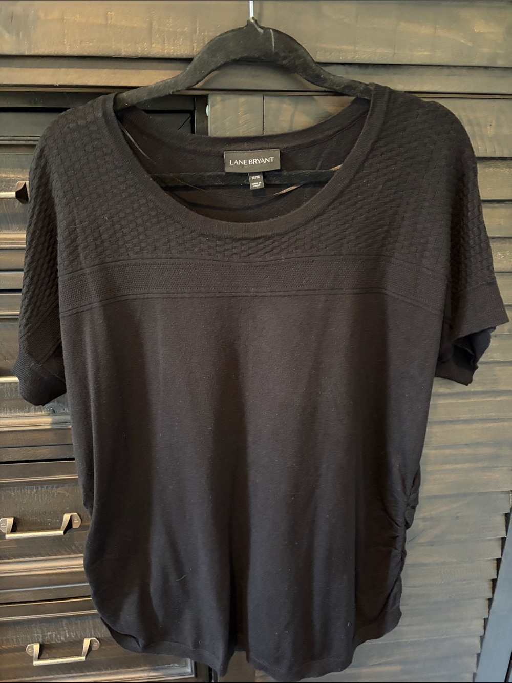 Lane Bryant Black Short Sleeve Knit Top with Textured detail